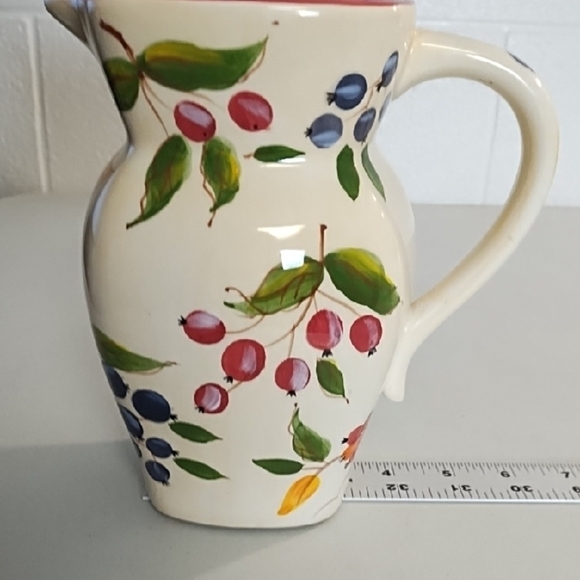 Vintage Ceramic Pitcher Floral Vase with Hand-Painted Berry-ies Floral Art - Picture 10 of 12